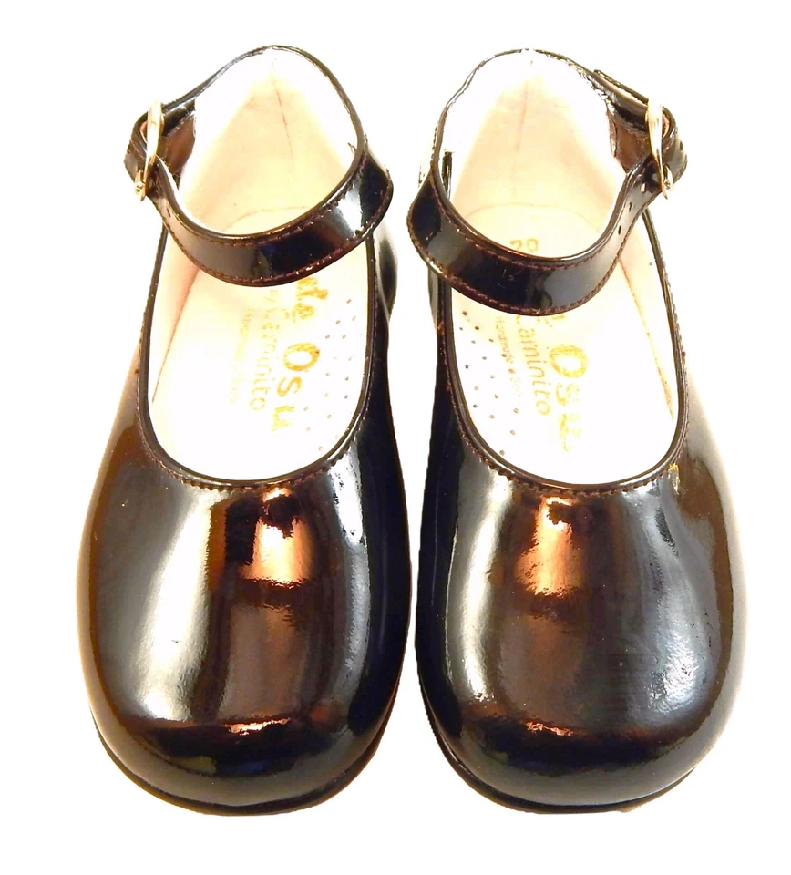 DE OSU - Spain -Baby Girls Brown Patent Leather Dress Shoes -European  -Size 3-6 - Image 2 of 4