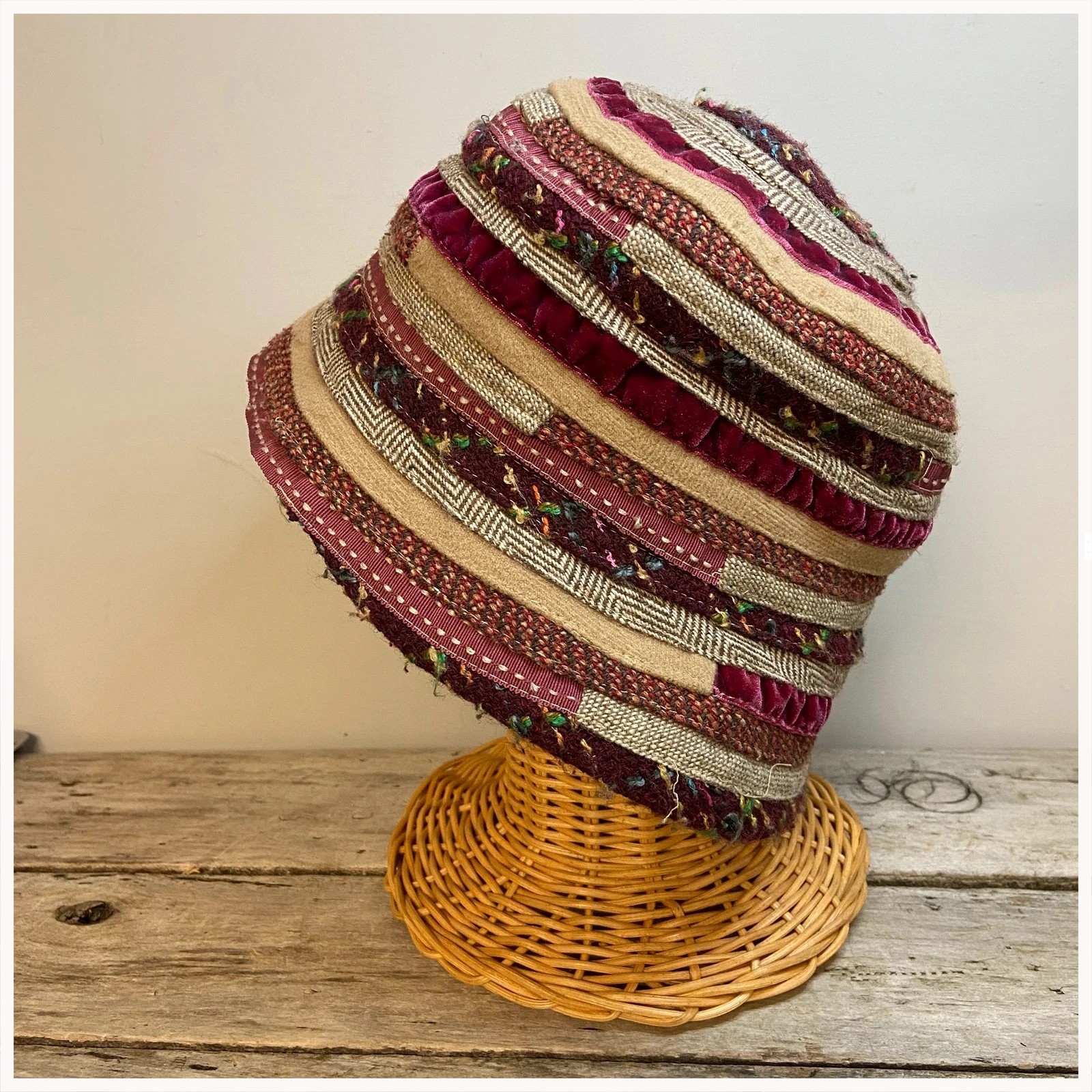 Accessorise bucket hat Red Patchwork Wool Stripe … - image 3