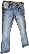ROCK REVIVAL PILKIN Easy Boot Cut Jeans Women 28x33 Blue Denim Pants Light Wash