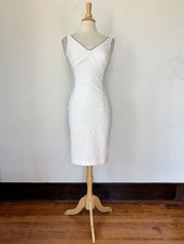 Express Stretch Y2K Sleeveless V-Neck White Sheath Dress with Black Contrast