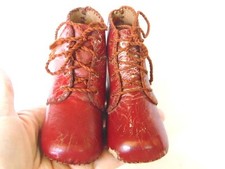 Antique CHRISTMAS RED Hand Made Leather BABY Lace-Up SHOES, Shoe Last