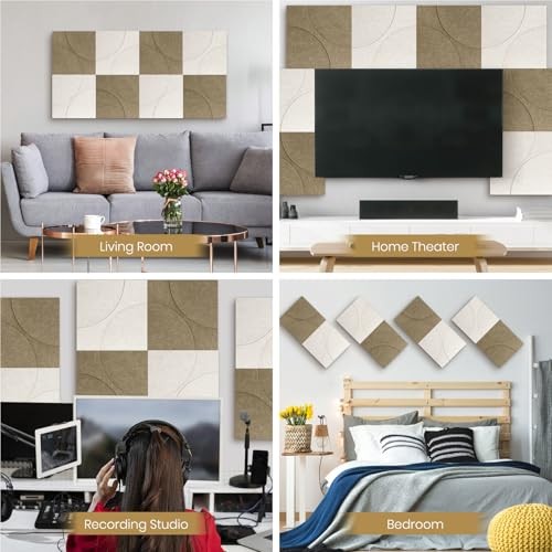 8 Pack Acoustic Panels, Decorative Soundproof Wall Panels, 12" x 12" x Brown
