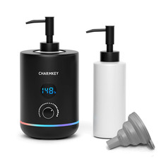 Massage Oil Warmer Black, 2 Oil Bottle Dispensers 2 Silicone Funnels, Digital