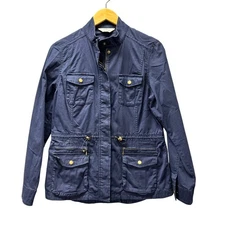 LL Bean Field Jacket Womens Small Navy Blue Utility Coastal Full Zip + Snap