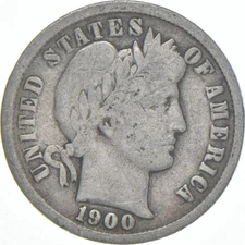 1900-P Barber Dime 90% Silver Average Circ