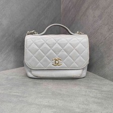 Chanel Business Flap Silver‑Grey Caviar Leather Hardware Top Handle Shoulder Bag