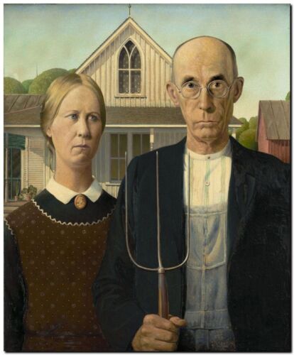 Grant Wood American Gothic CANVAS PRINT farming  Painting poster 24"X18" - Picture 1 of 1
