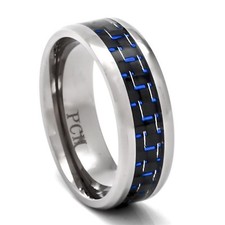 Anillo de titanio para hombre con incrustación de fibra de carbono azul, alianza de boda de ajuste cómodo de 8 mm