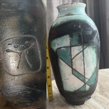 mid century modern scandinavian signed ceramic vase abstract mcm Pottery Vases