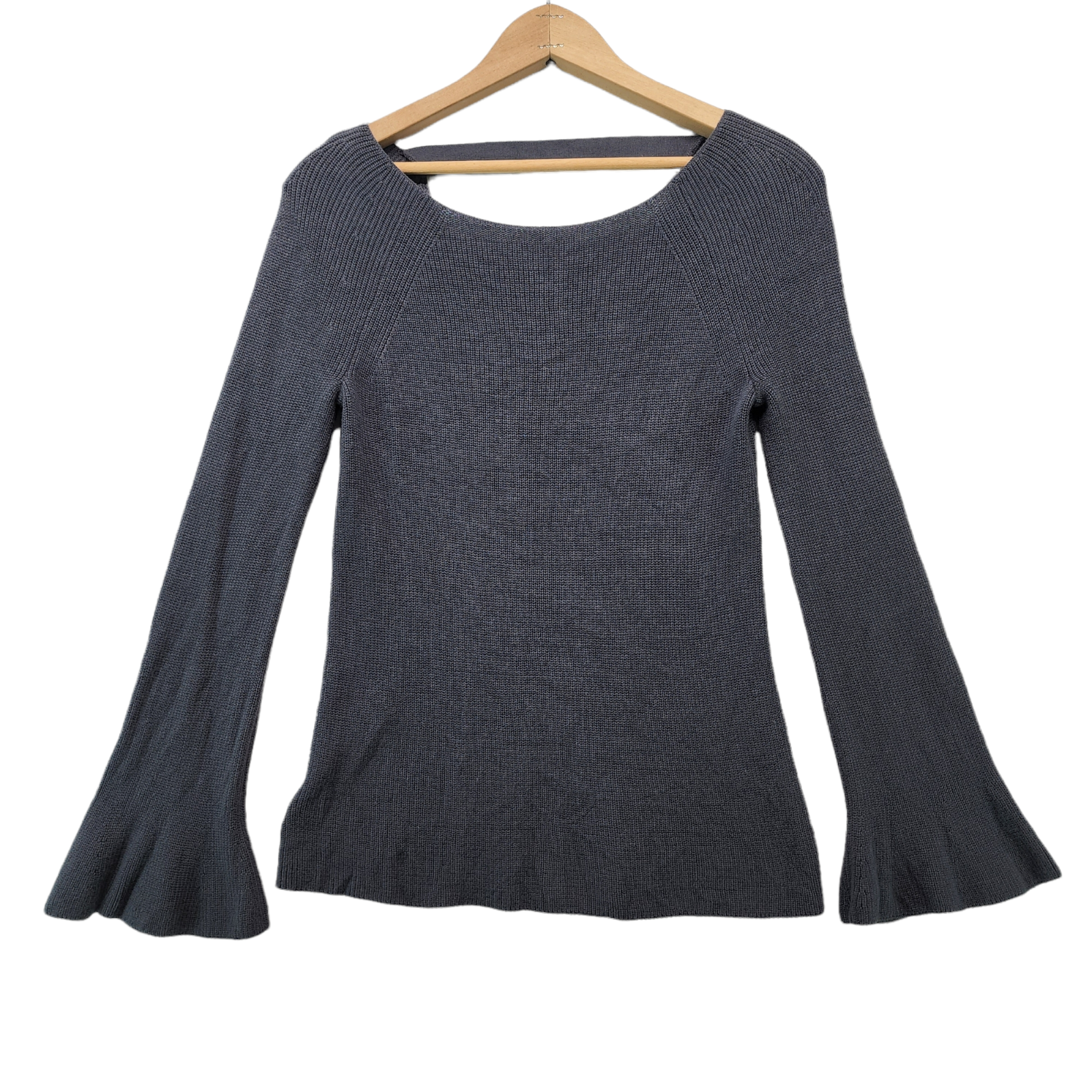 Ann Taylor Loft Womens Silk Blend Top Rib Knit Sweater Cut Out Back Gray Size S