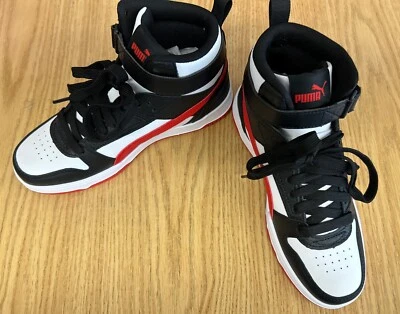 Puma RBD Jr. High Top Sneakers. Red, Black,& White. Ankle Strap&Lace Up. Sz 4.5 - Image 1 of 4