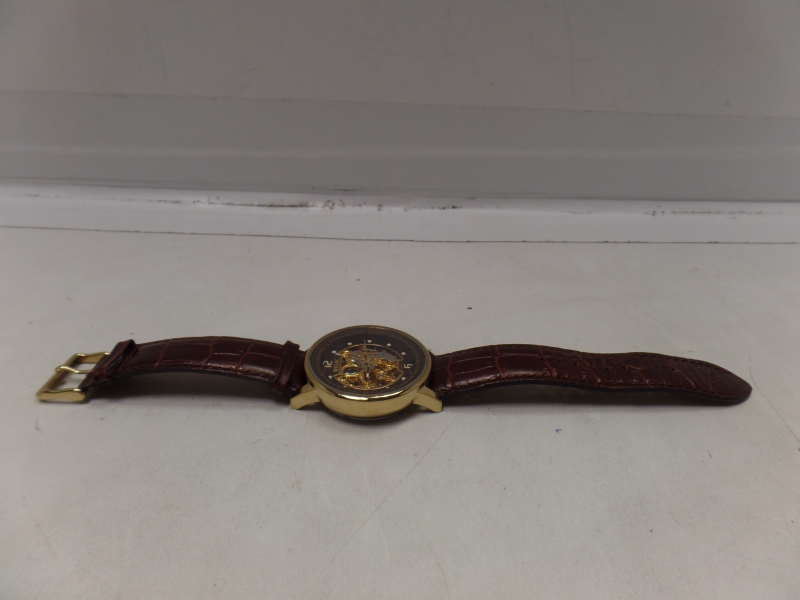 Heart Gold Case Brown Face Wrist Watch 