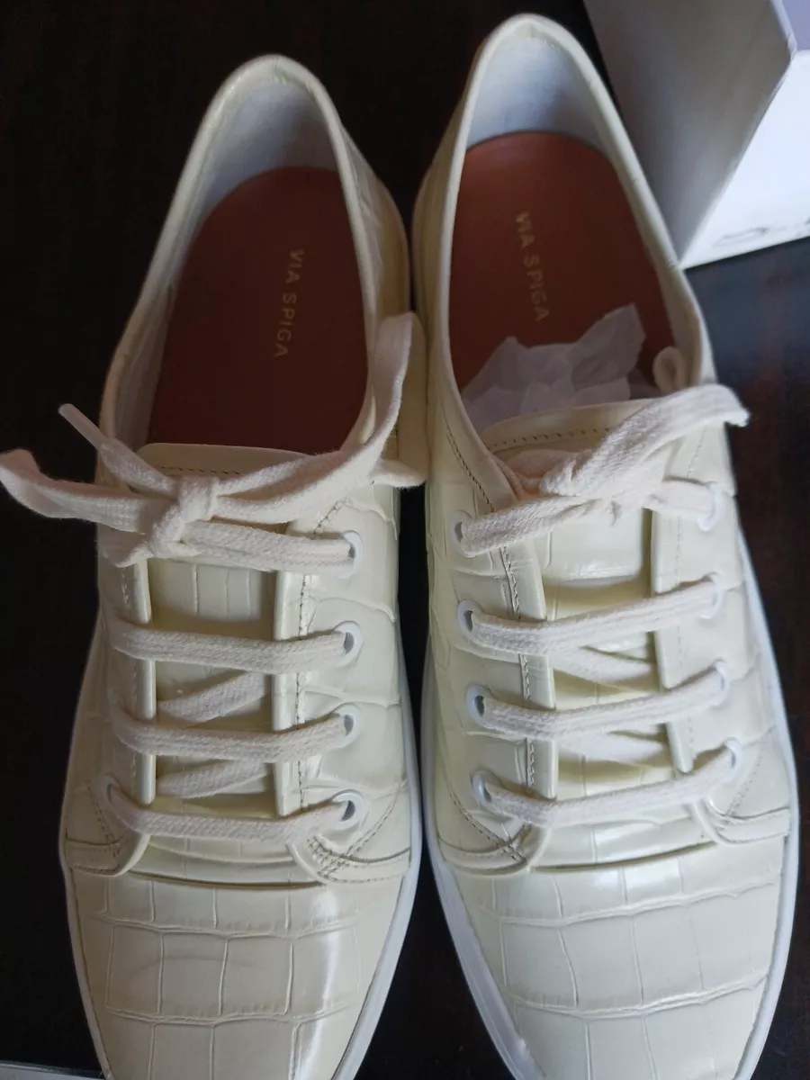 Via Spiga Women s Viola Platform Sneakers Milk Croc Leather Cream