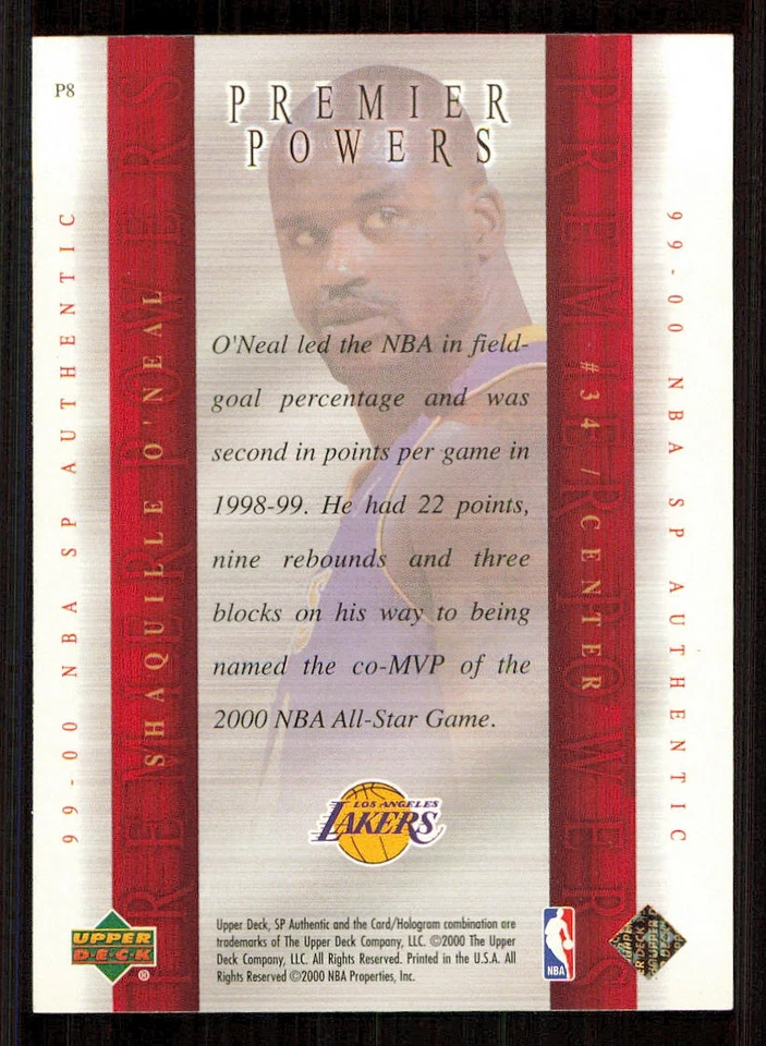 1999-00 SP Authentic Premier Powers #P8 Shaquille O'Neal - Image 2 of 2