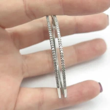 SUN 925 Sterling Silver Real Round-Cut Shaped White Diamond Hoop Earrings