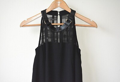 Ex River Island Black High Faux Leather Neck Lined Party SwingMini Dress  Size 10 | eBay UK