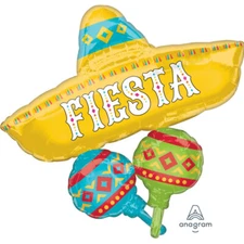 FIESTA PICADO DE PAPEL FOIL BALLOON PARTY DECORATION MEXICAN SOMBRERO MARACAS 