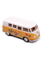 5" Kinsmart 1962 Volkswagen Classical Bus w/Decal 1:32 Diecast Love Peace Yellow