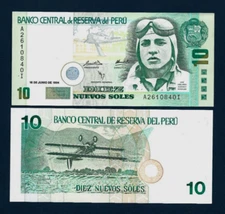 Peru 10  SOLES P-156 1994 ( 1939 ) Aviator Plane UNC Rare Peruvian BAN G2U