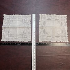 Lot 2 ANTIQUE Linen Handkerchief Handmade LACE Geometric Victorian Heirloom