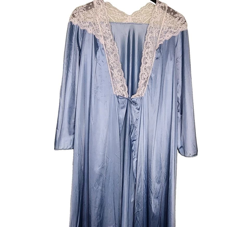 Bata de encaje satinado vintage azul satinado lencería larga íntima vassarette 34/S Foto 2 de 4