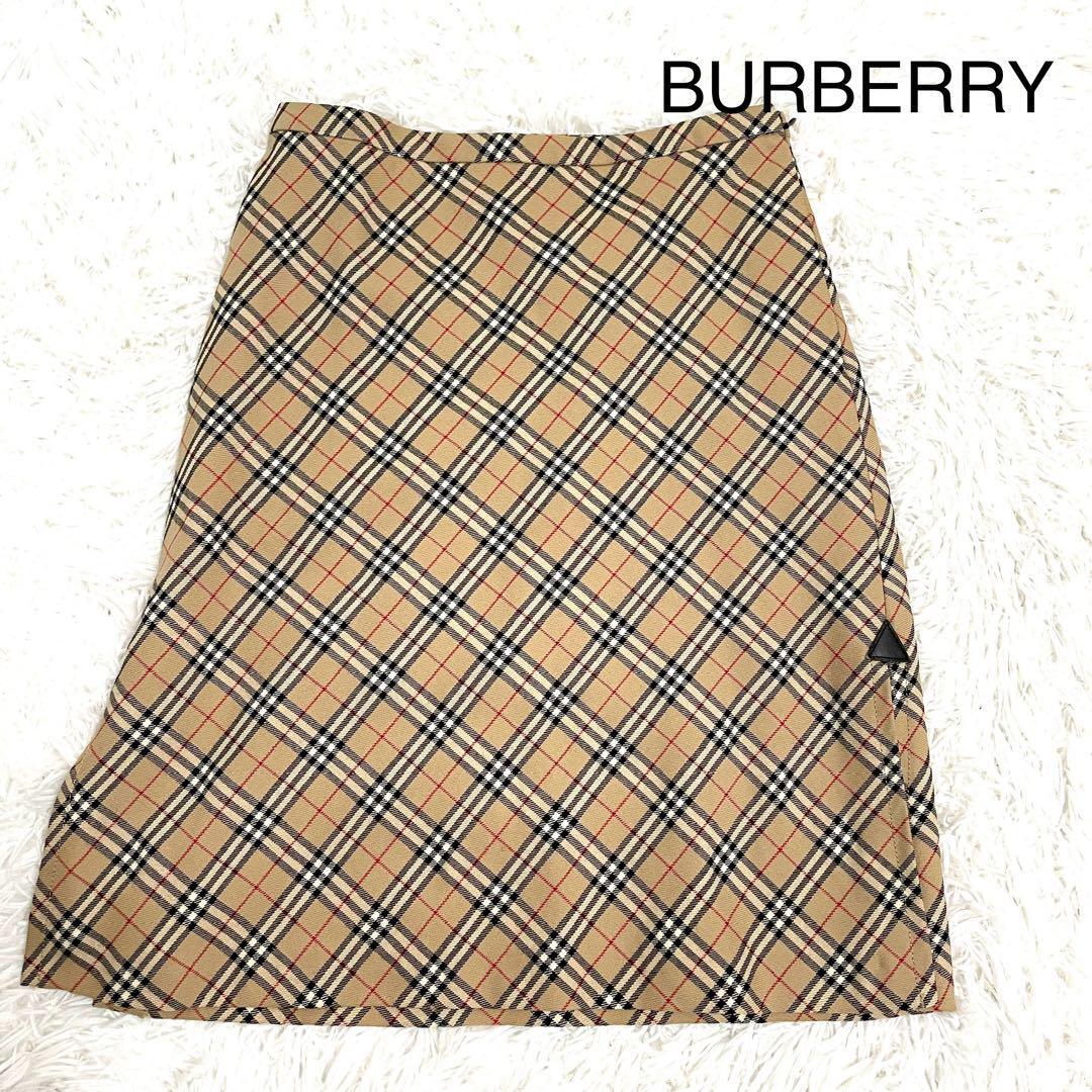 Burberry Blue Label Nova Check Knee-Length Skirt Wool Beige Burberry Blue Label Nova Check Knee-Length Skirt Wool Beige