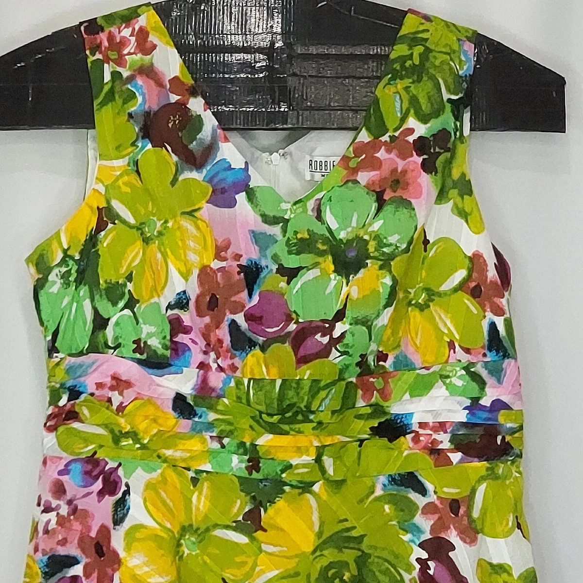 Vintage Robbie Bee Halter Dress Green Floral White 14W Classic Fit