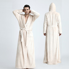 2022 Men's Hooded Extra Long Thermal Bathrobe Plus Size Winter Thick Robe