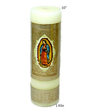 Cirio Pascual 10" Repujado Virgen de Guadalupe [1 Kilo] Vela Pascual Repujada
