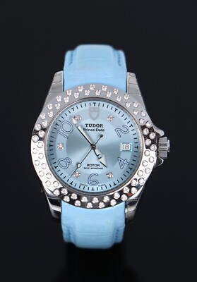 NEW Ladies Tudor Prince Date 40mm Steel Diamond Bezel Blue Dial