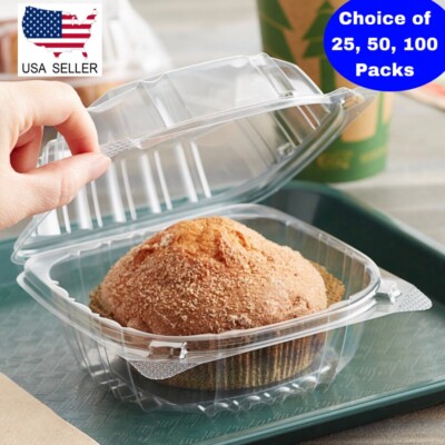 Clear Hinged Lid Plastic Food Container Take Out Salad Snack Desserts Container