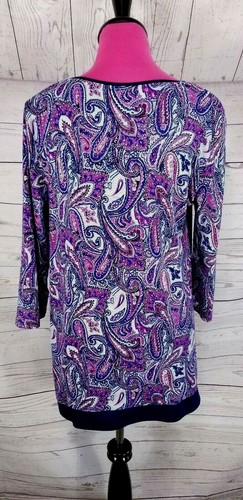 Ellen Tracy Tunic Size S Womens Purple Paisley 3/4 Sleeve Scoop Neckline Keyhole - Picture 4 of 5