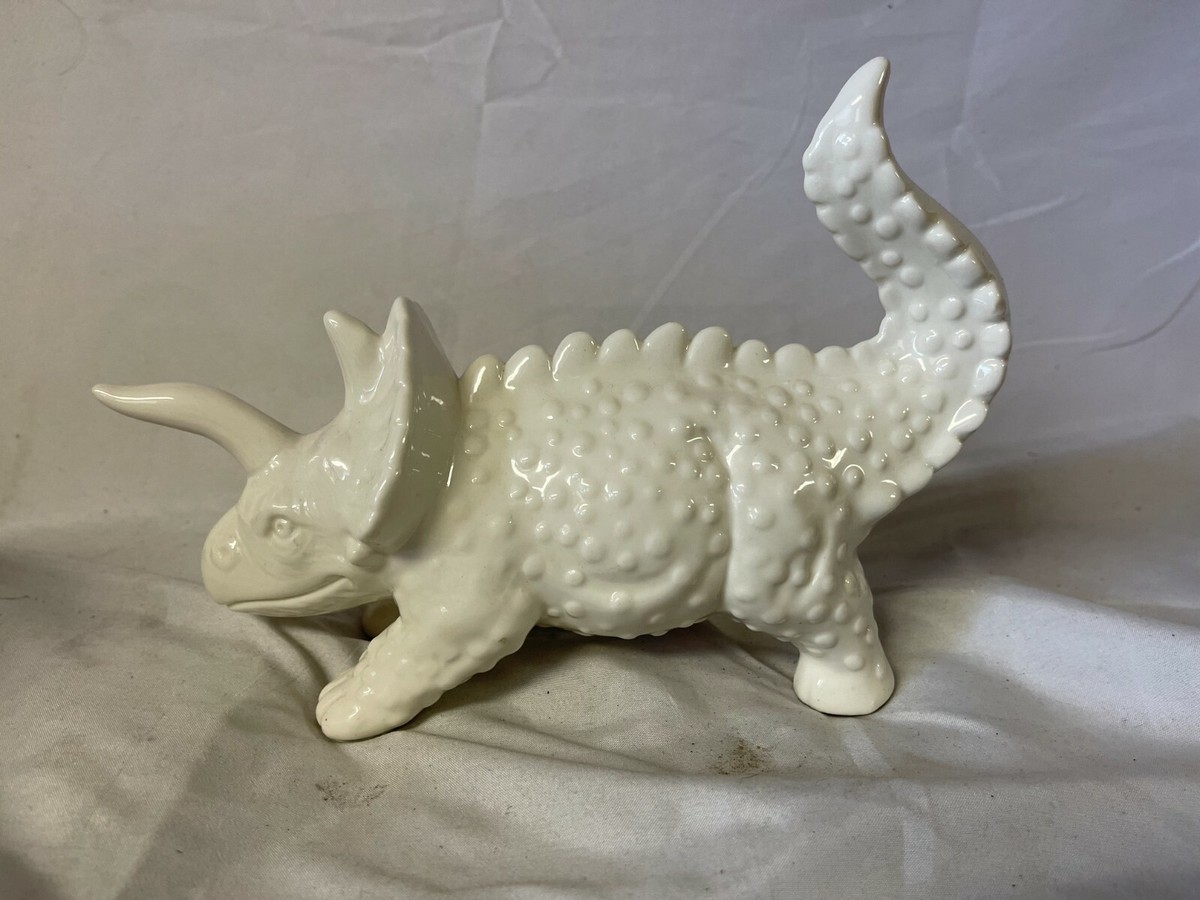 Rare White ceramic Triceratops Dinosaur statue Figure home decor