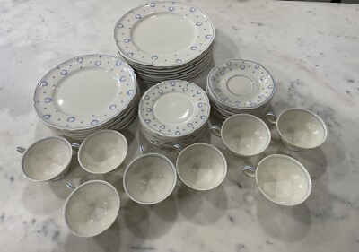 Castleton Blue Bow China - 8 piece set excellent condition (w/storage covers)