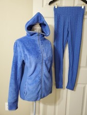 2 Pc Set Activewear Outfit Plush Hooded Jacket  Scrunch Butt Leggings Sz.S/M