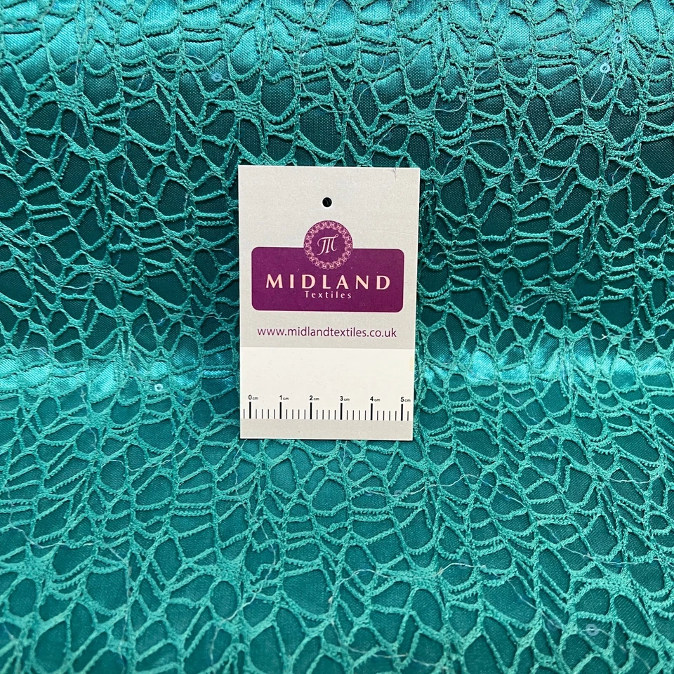 £2.99 Jade Green Bonded lace sequin dress fabric 138cm wide M1400-54 - Image 2 of 4