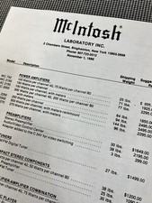 MCINTOSH HISTORY 1986: FULL PRODUCT SUGGESTED RETAIL PRICE LIST J01190