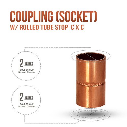 2 in x 2 in C x C Copper Connection Coupling with Rolled Tube Stop Pipe Fittings