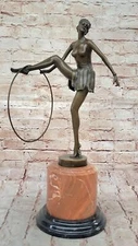 D. Alonzo Art Deco Bronze Ballerina with Hoop on Marble Pedestal