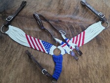 Patriot Mohair 1 Ear Headstall  Breastcollar - Get ready for USA 250th Birthday