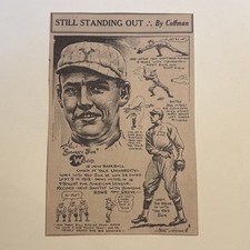 Smoky Joe Wood Yale University Red Sox 1936 Sporting News Baseball 4X7 Cartoon
