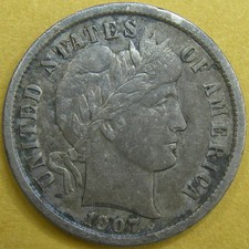 1907 Barber (Liberty Head) Dime - 90% Silver
