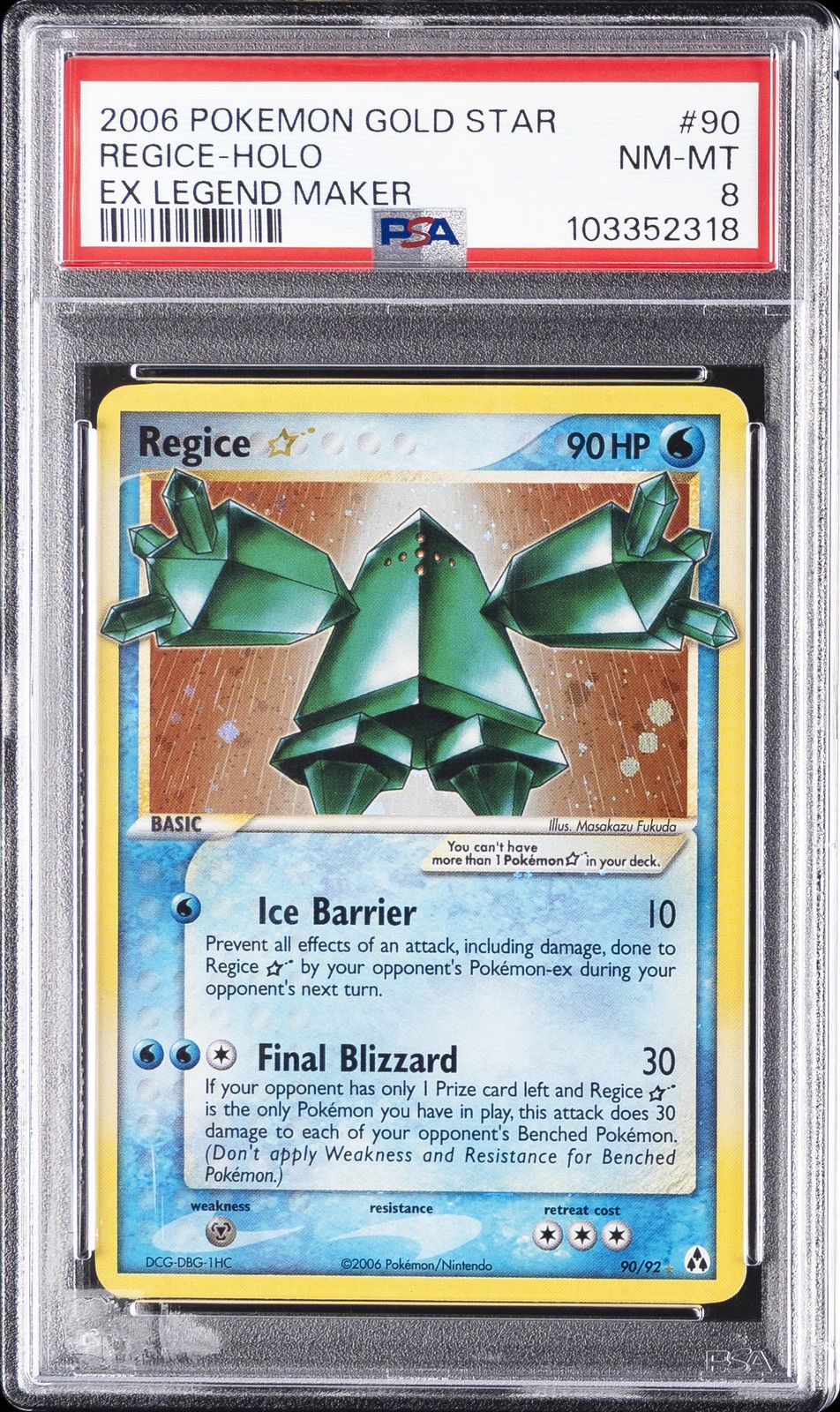 2006 POKEMON EX LEGEND MAKER GOLD STAR #90 REGICE-HOLO PSA 8