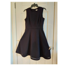 Calvin Klein Fit & Flare Dress Black Sleeveless Knee Length Crochet 6 Women