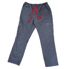 FIGS Cairo Cargo Scrub Pants Men's Medium Charcoal Medical Uniform Gray Red