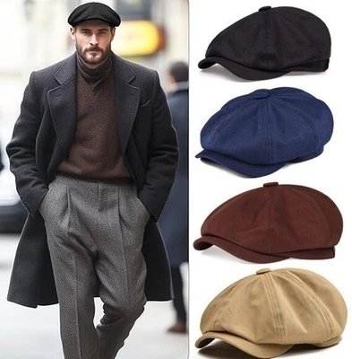 8 Panels Newsboy Flat Cap Mens Peaky Blinders Baker Golf Driving Boy Beret Hat
