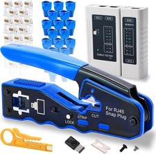 RJ45 pass through Crimping Tool Kit, Tester, Wire Stripper, 20 Cat6 Connectors