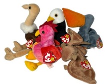Lot Of 5 TY Beanie Babies STRUT, SCOOP, BATTY, STRETCH, BALDY Plush Animals