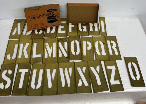 Vintage Reese's 3” Lockedge Brass Stencils Roman Font Letter Set In Box Complete