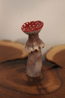 Carved Antler Magic Red Top Mushroom Fly Agaric Toad Stool